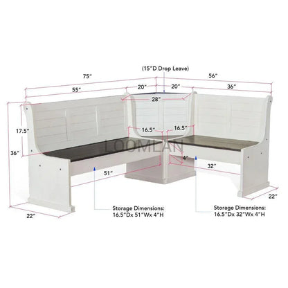 Off-White and Dark Brown Corner Breakfast Nook Dining Set Dining Table Sets Sideboards and Things By Sunny D