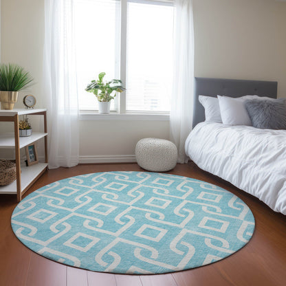 Addison Rugs Offset Stripes Aqua Washable Indoor-Outdoor Rug