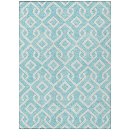 Addison Rugs Offset Stripes Aqua Washable Indoor-Outdoor Rug