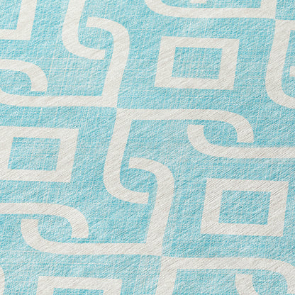 Addison Rugs Offset Stripes Aqua Washable Indoor-Outdoor Rug