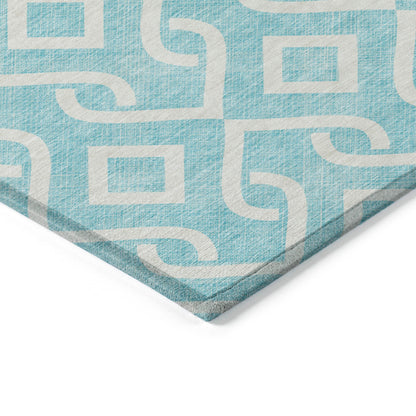 Addison Rugs Offset Stripes Aqua Washable Indoor-Outdoor Rug