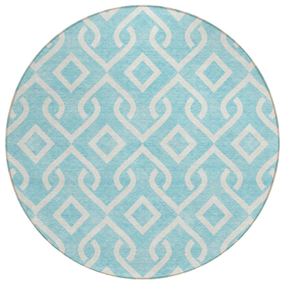 Addison Rugs Offset Stripes Aqua Washable Indoor-Outdoor Rug