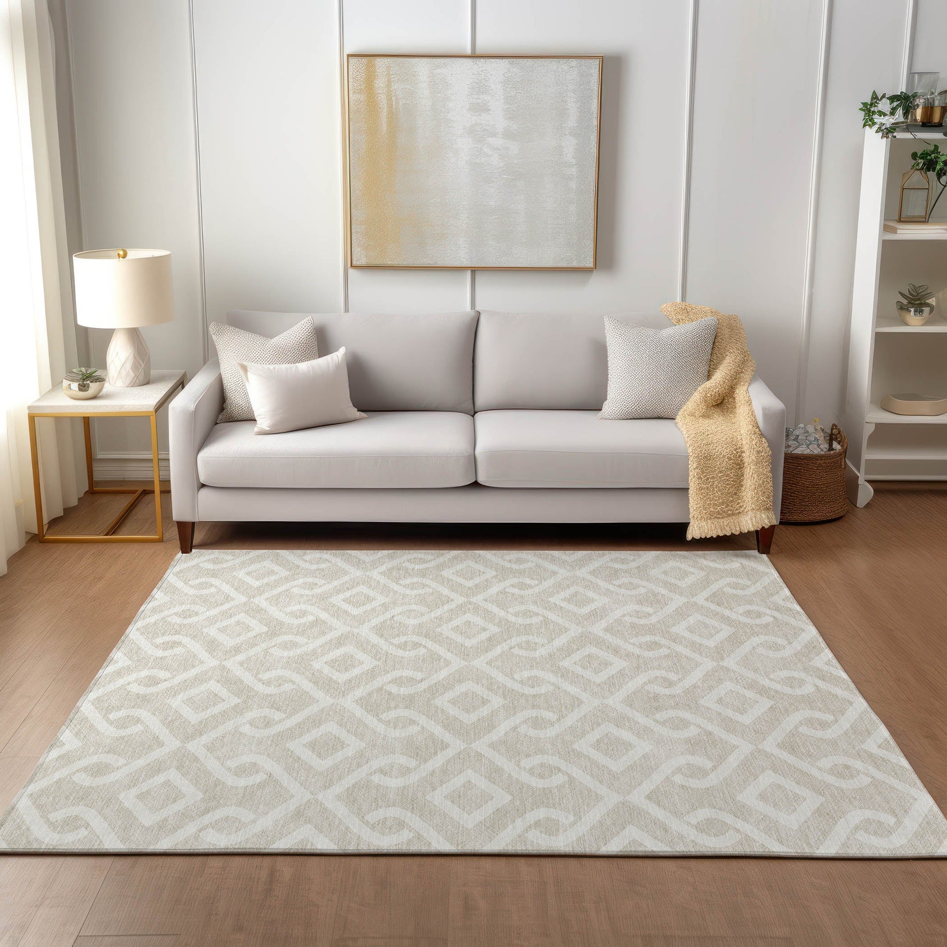 Addison Rugs Offset Stripes Beige Washable Indoor-Outdoor Rug