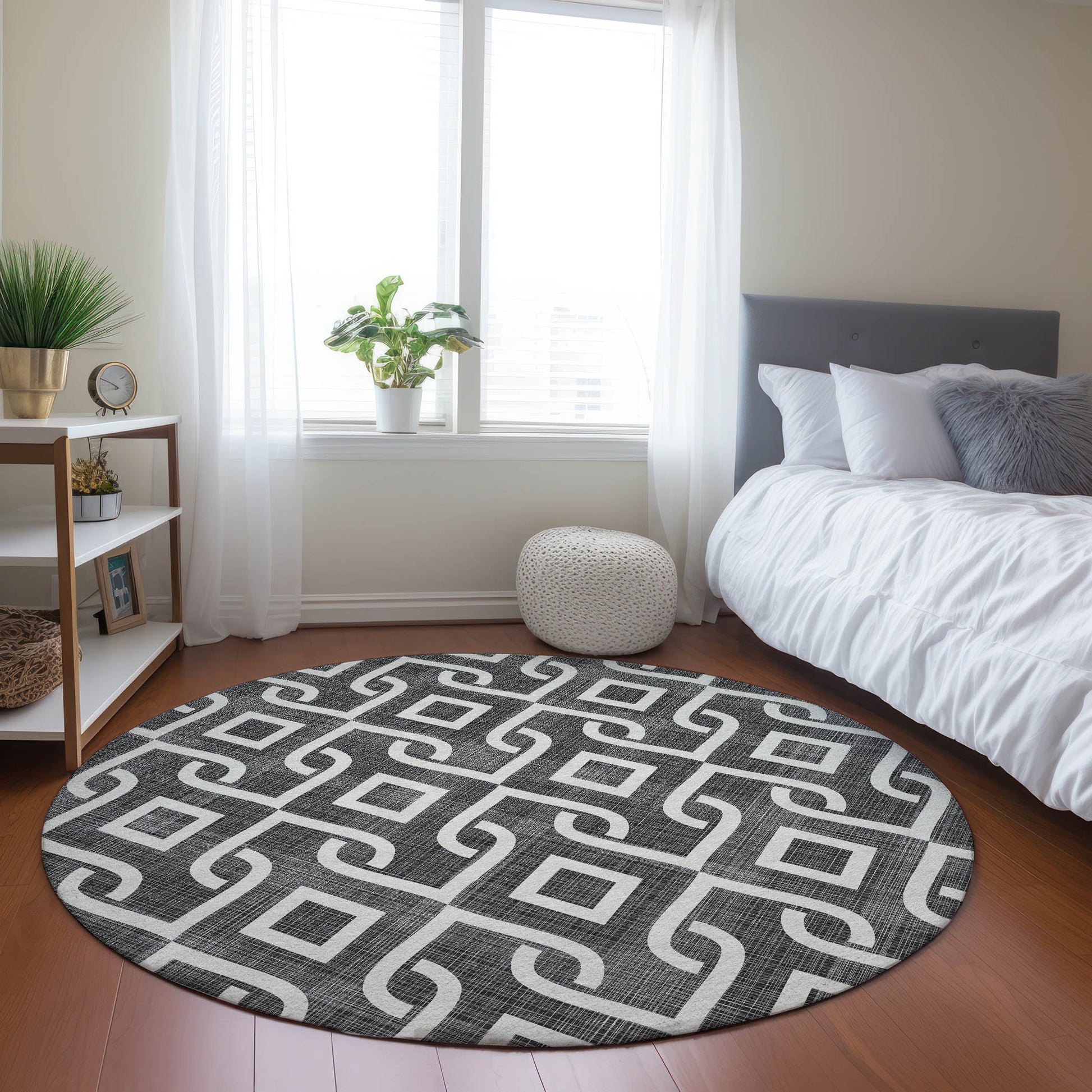 Addison Rugs Offset Stripes Black Washable Indoor-Outdoor Rug