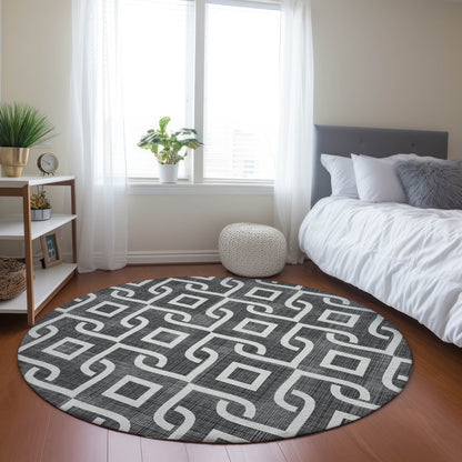 Addison Rugs Offset Stripes Black Washable Indoor-Outdoor Rug