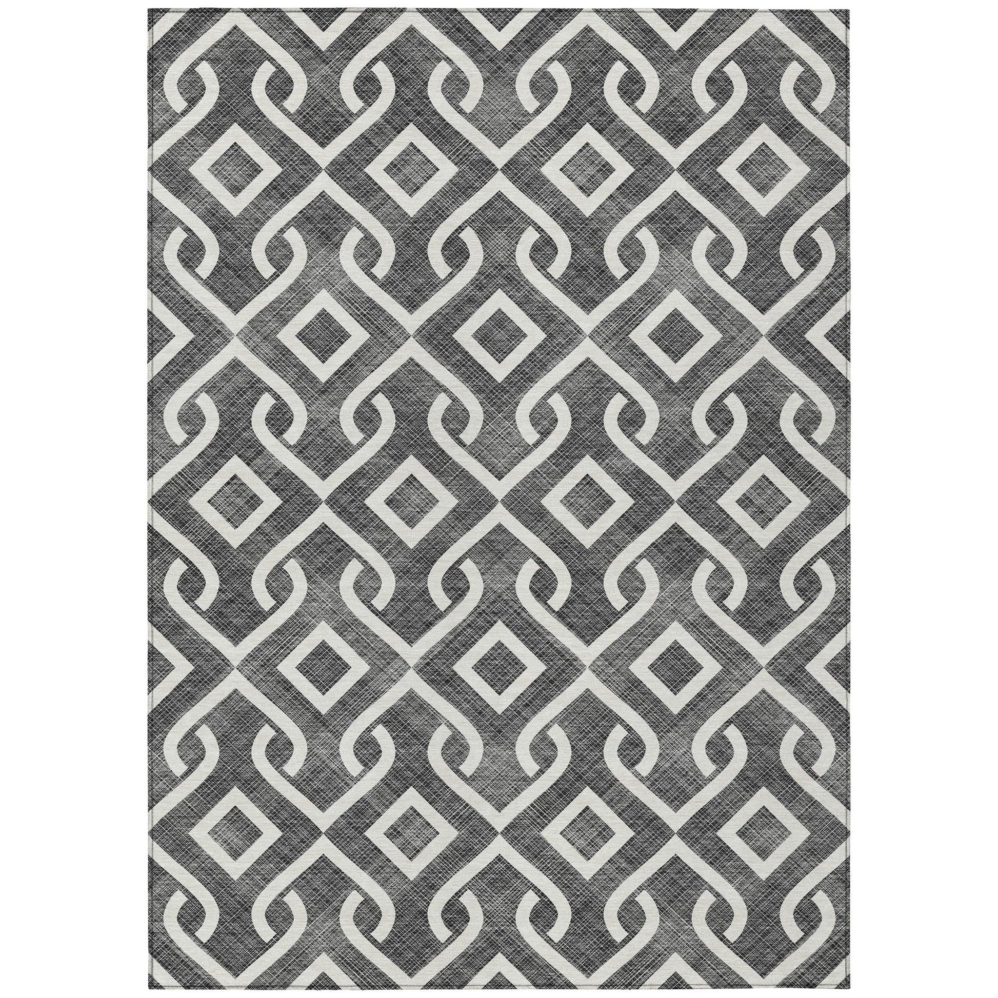 Addison Rugs Offset Stripes Black Washable Indoor-Outdoor Rug