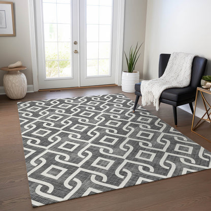 Addison Rugs Offset Stripes Black Washable Indoor-Outdoor Rug