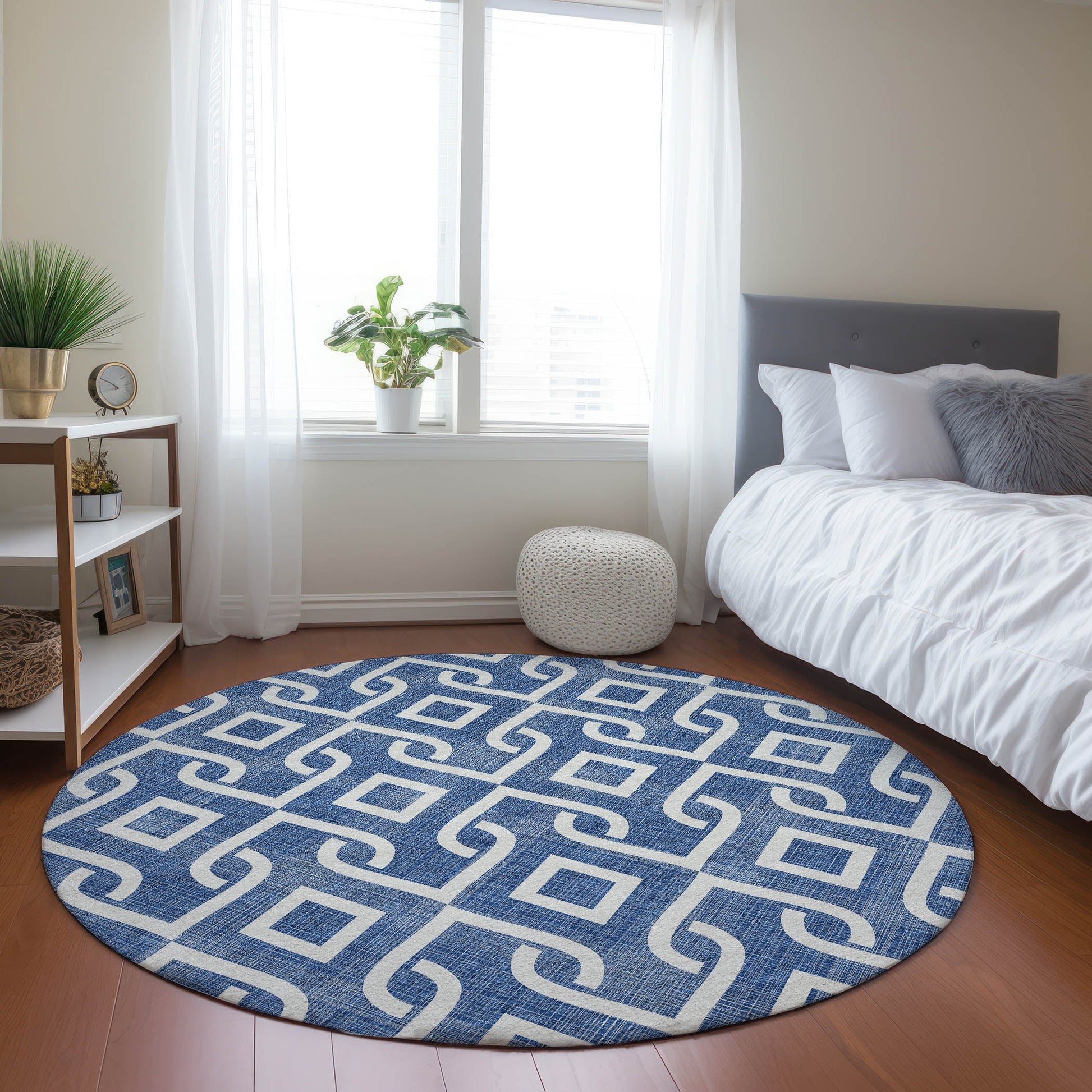 Addison Rugs Offset Stripes Blue Washable Indoor-Outdoor Rug