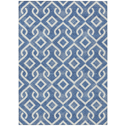 Addison Rugs Offset Stripes Blue Washable Indoor-Outdoor Rug