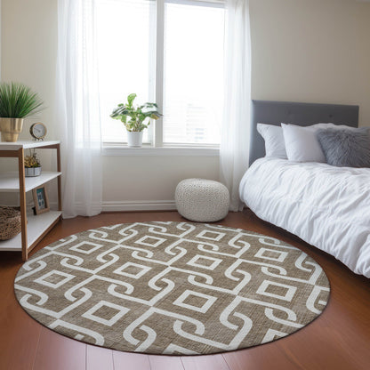 Addison Rugs Offset Stripes Brown Washable Indoor-Outdoor Rug