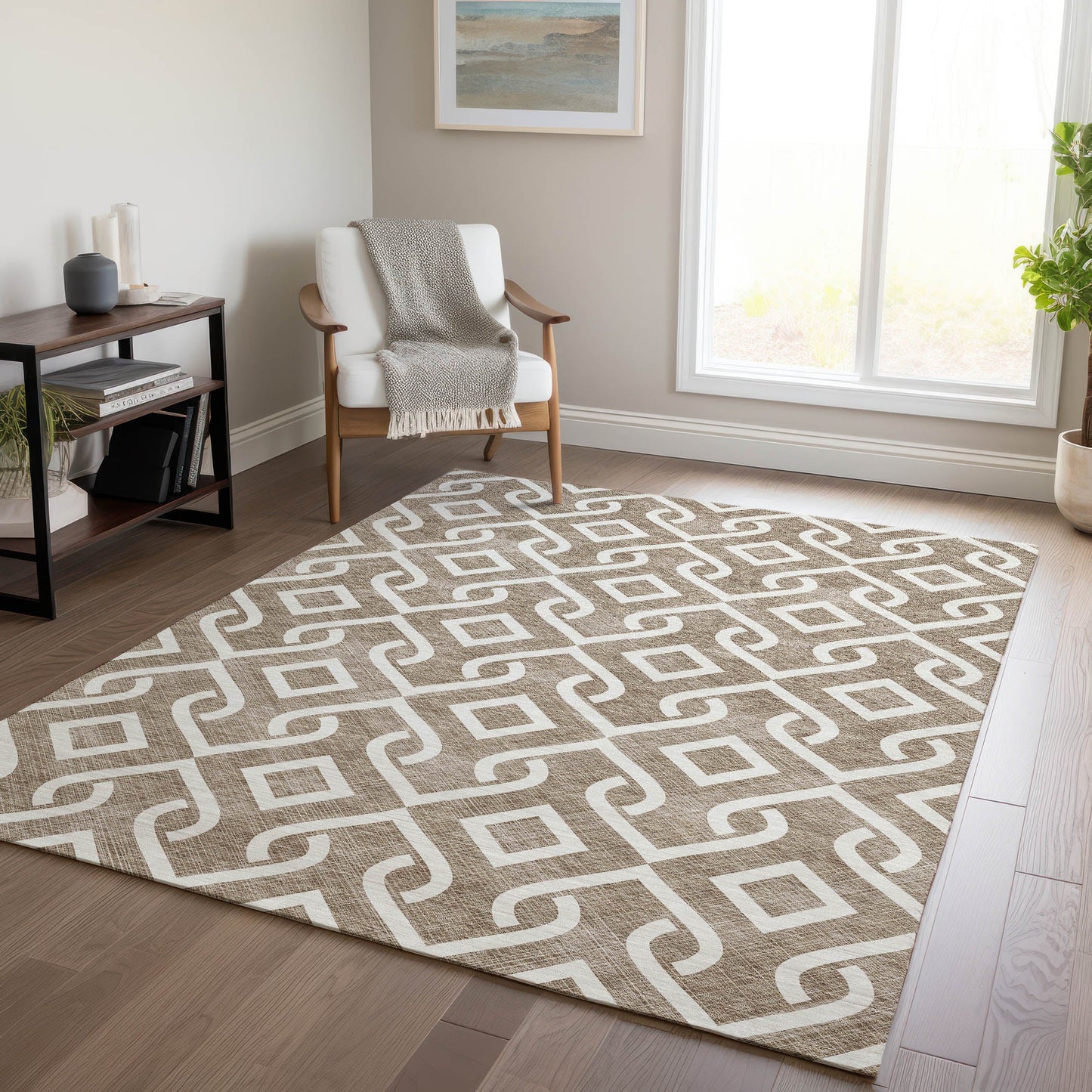 Addison Rugs Offset Stripes Brown Washable Indoor-Outdoor Rug