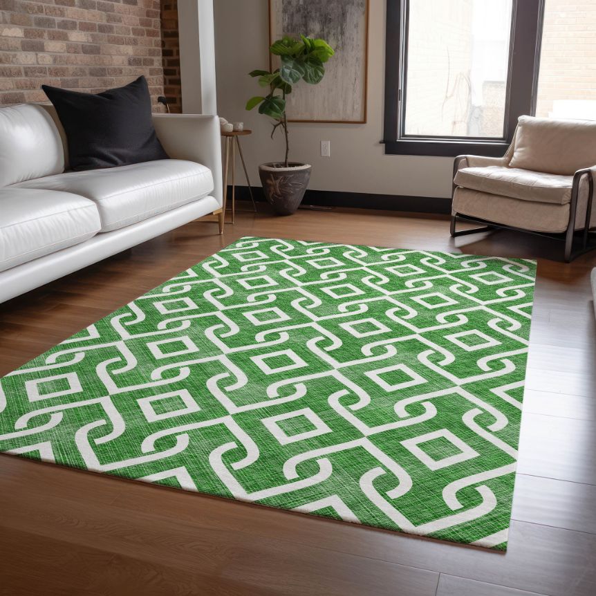 Addison Rugs Offset Stripes Emerald Indoor-Outdoor Rug with Matching Throw