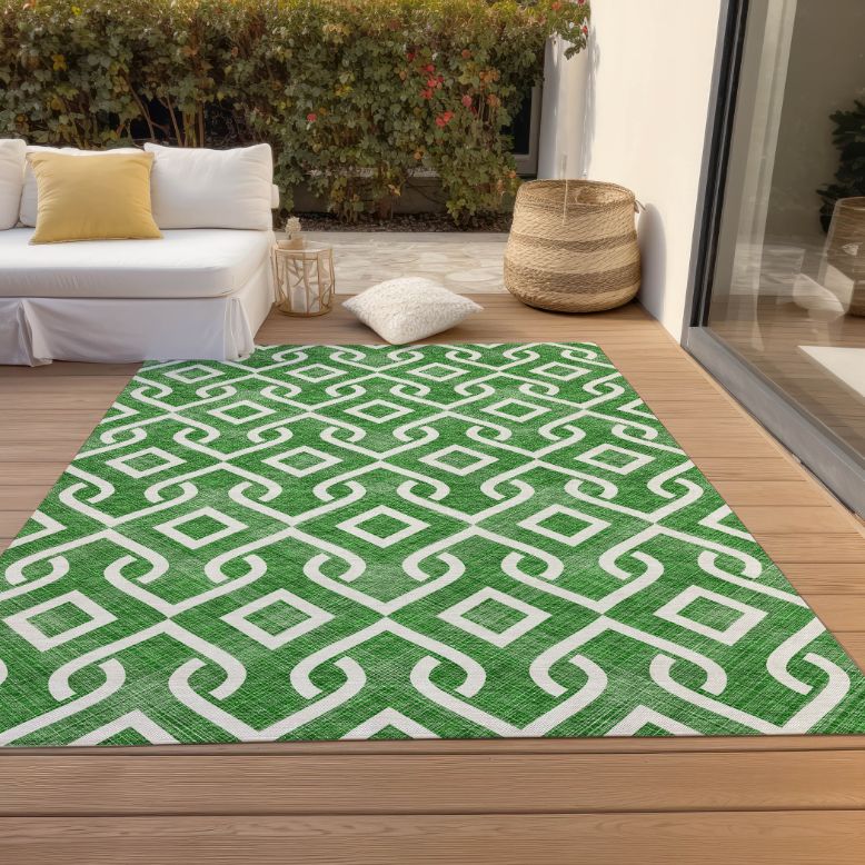 Addison Rugs Offset Stripes Emerald Indoor-Outdoor Rug with Matching Throw