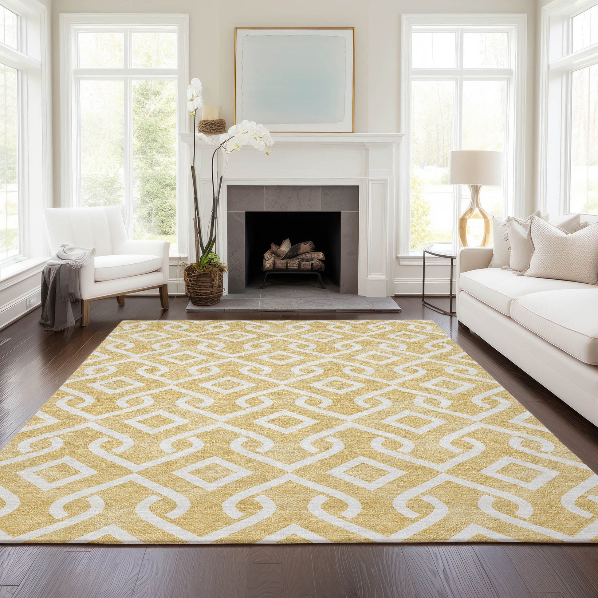 Addison Rugs Offset Stripes Gold Washable Indoor-Outdoor Rug