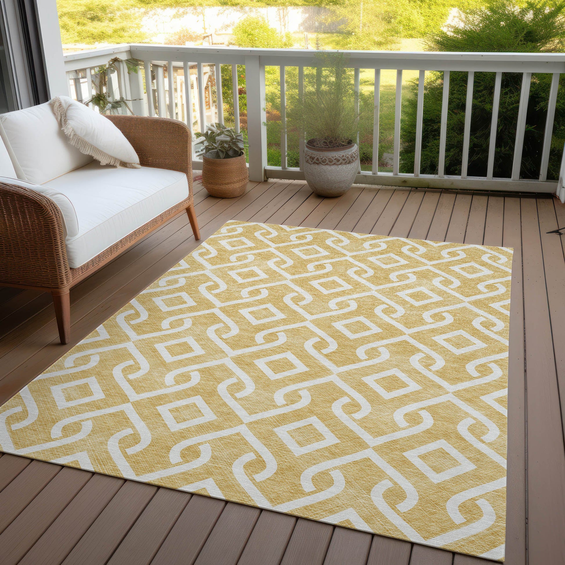 Addison Rugs Offset Stripes Gold Washable Indoor-Outdoor Rug