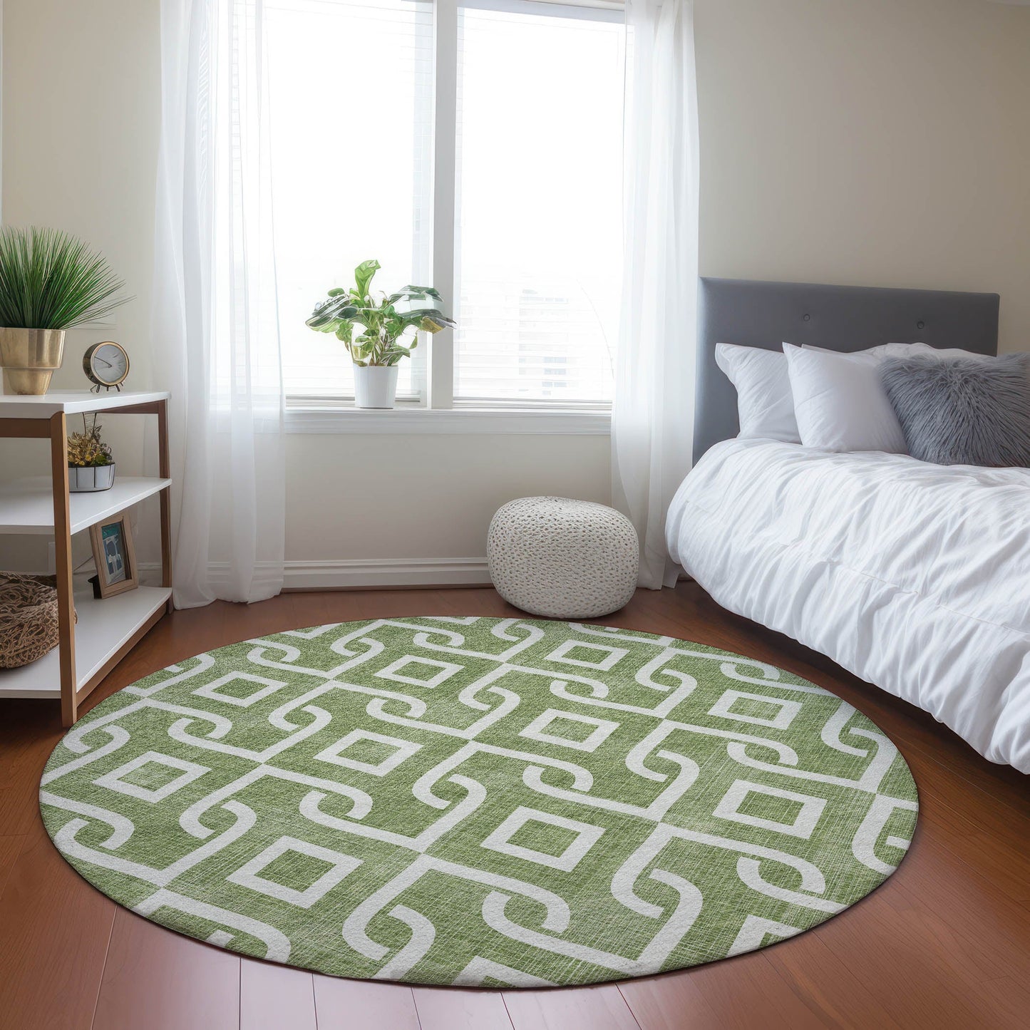 Offset Stripes Green Washable Indoor-Outdoor Rug