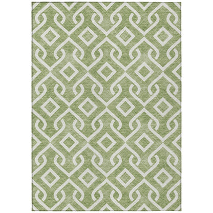 Offset Stripes Green Washable Indoor-Outdoor Rug