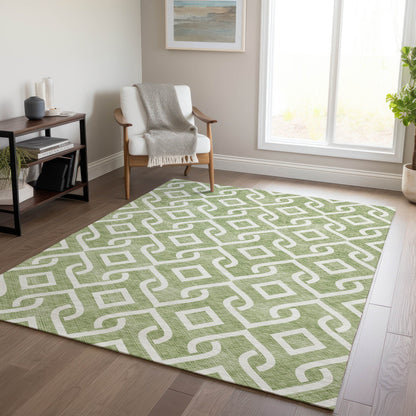 Offset Stripes Green Washable Indoor-Outdoor Rug