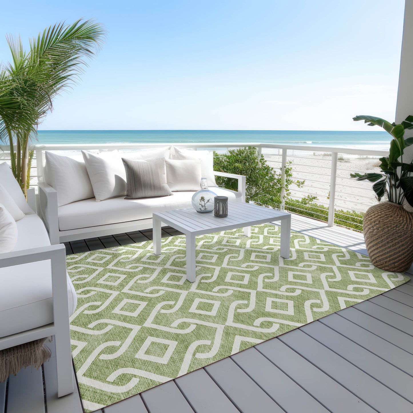 Offset Stripes Green Washable Indoor-Outdoor Rug