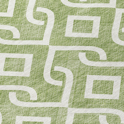 Offset Stripes Green Washable Indoor-Outdoor Rug