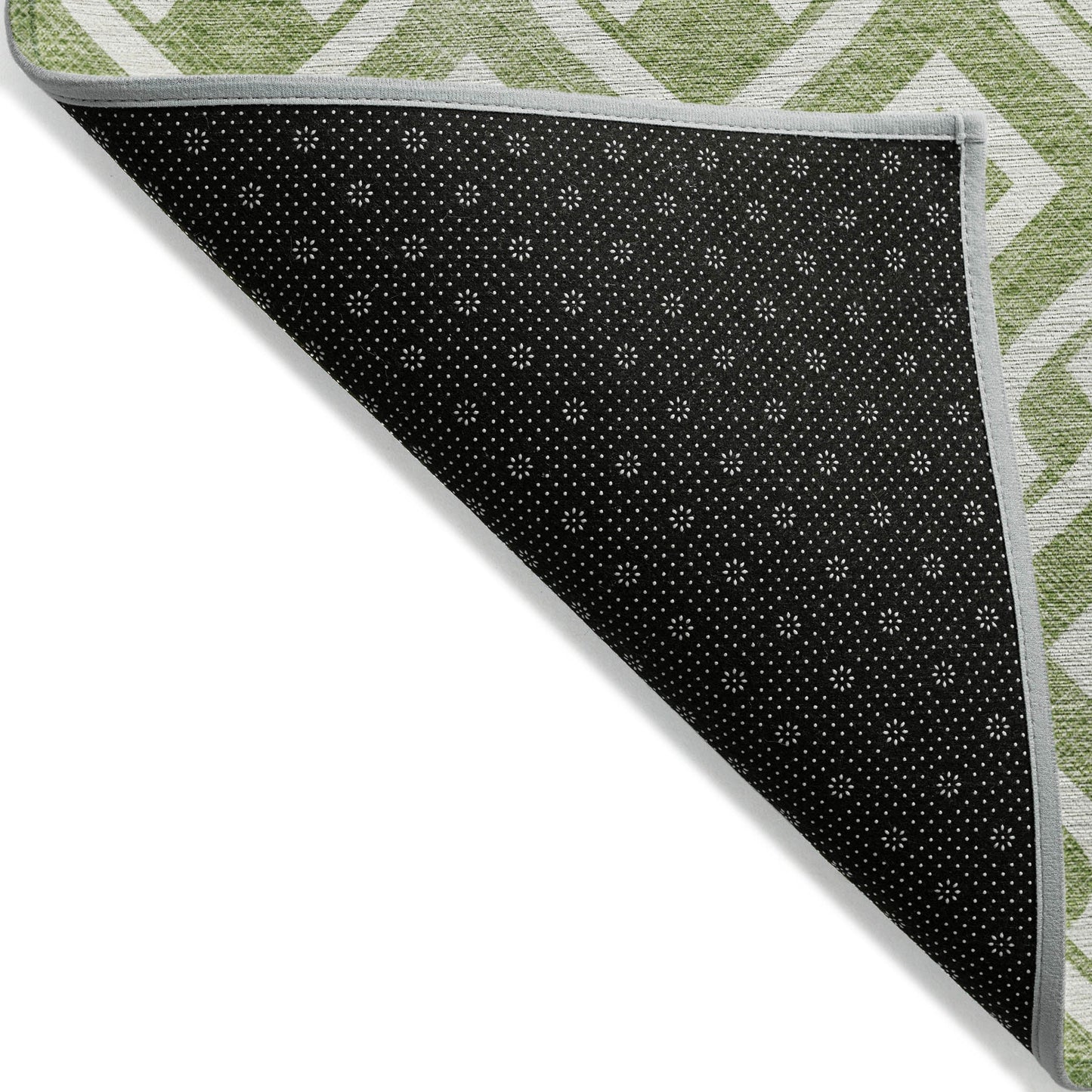 Offset Stripes Green Washable Indoor-Outdoor Rug