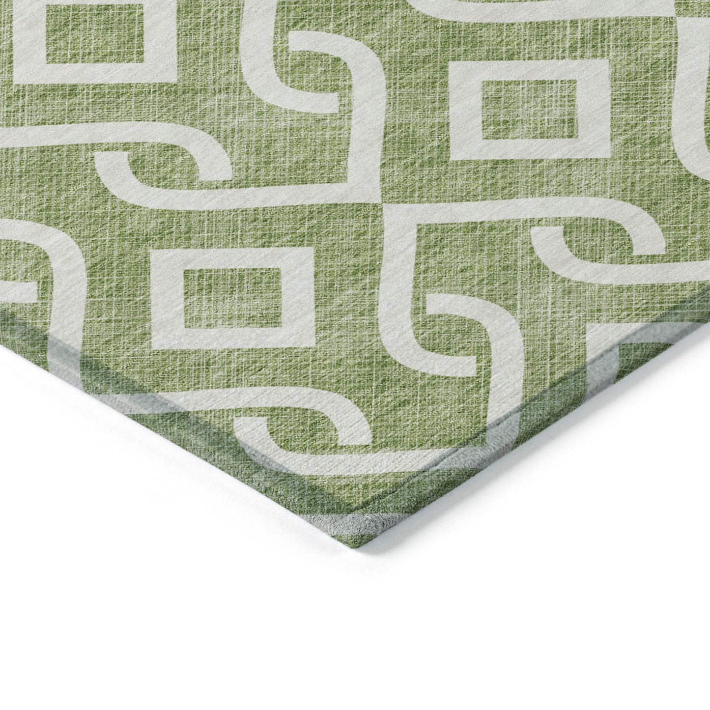 Offset Stripes Green Washable Indoor-Outdoor Rug