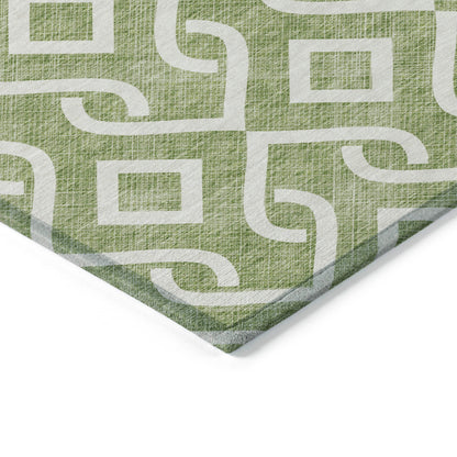 Offset Stripes Green Washable Indoor-Outdoor Rug