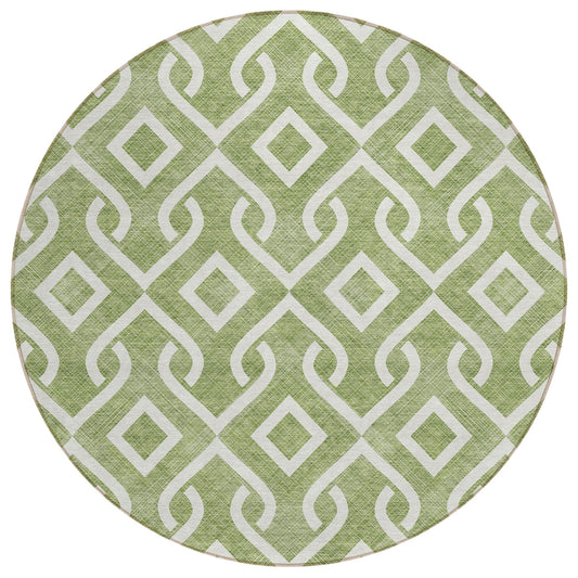 Offset Stripes Green Washable Indoor-Outdoor Rug