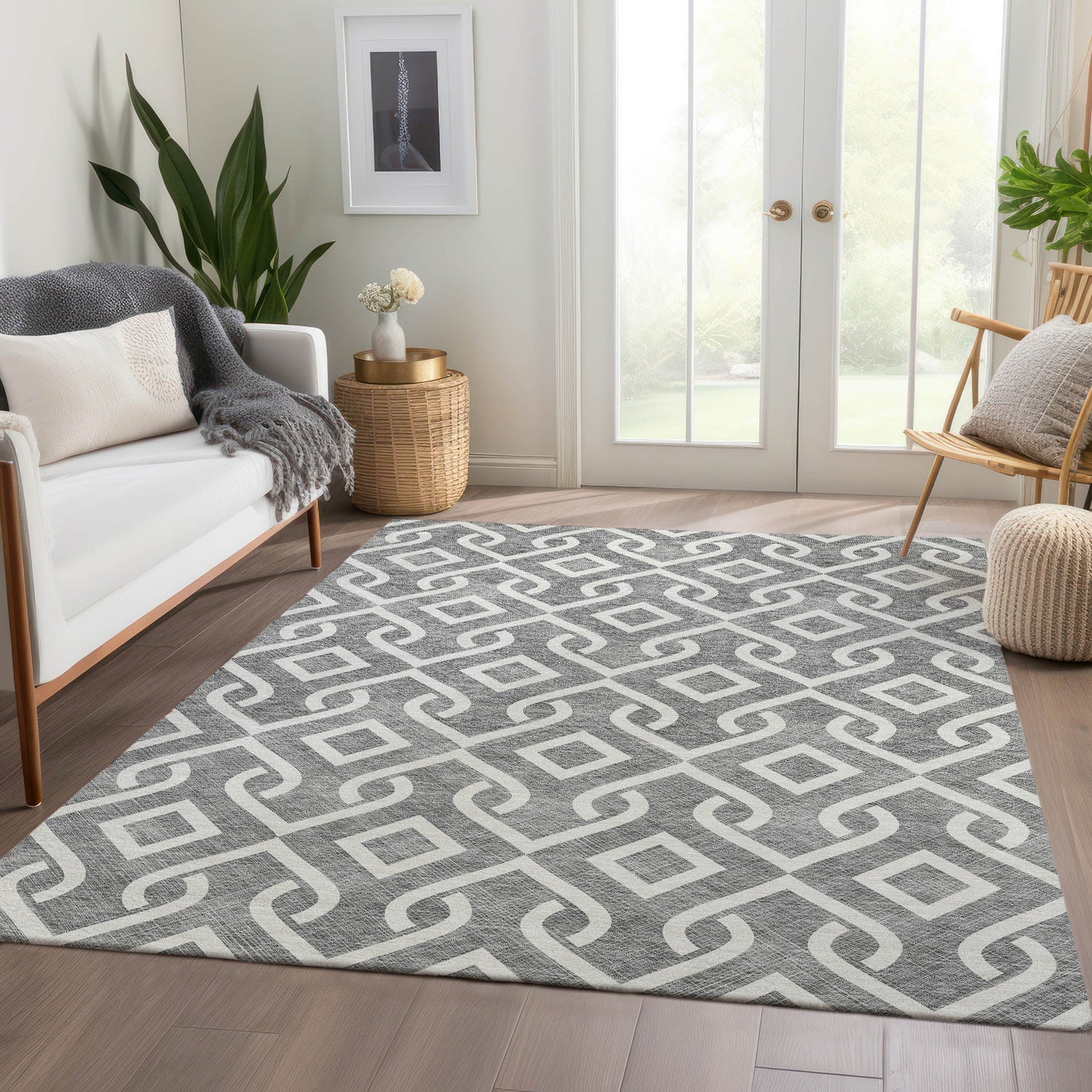 Addison Rugs Offset Stripes Grey Washable Indoor-Outdoor Rug