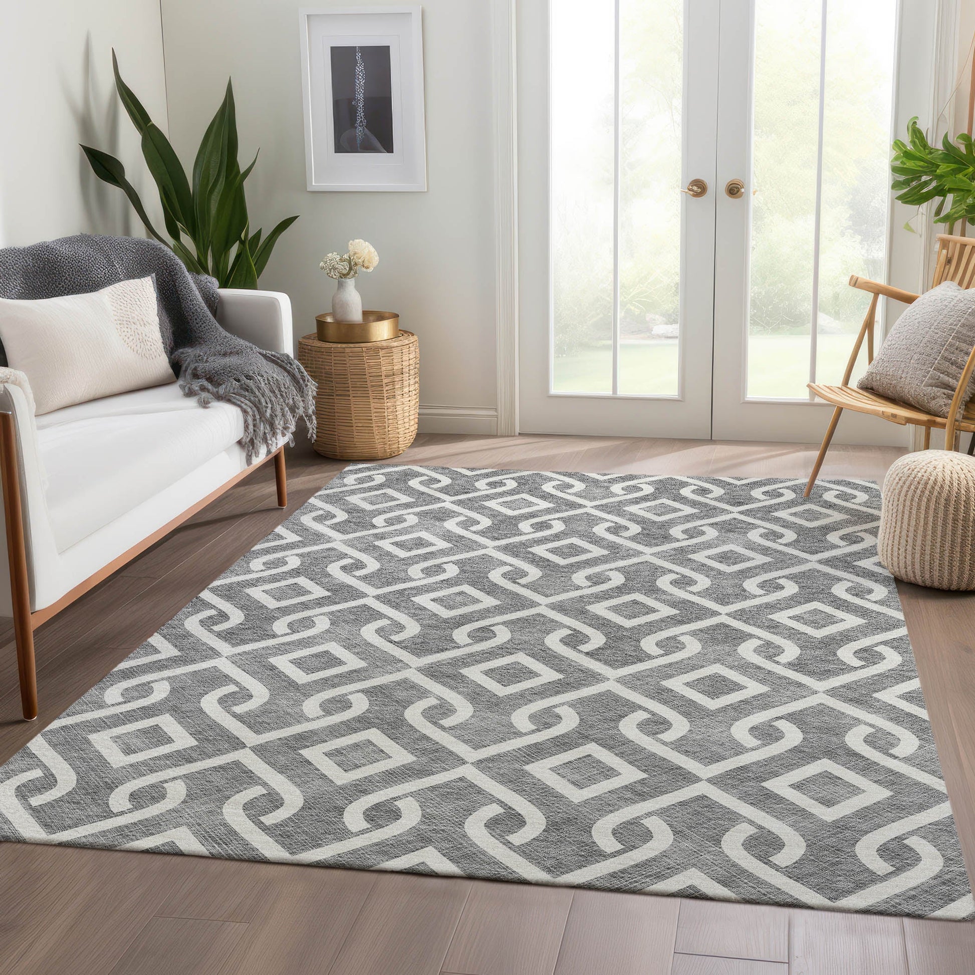 Addison Rugs Offset Stripes Grey Washable Indoor-Outdoor Rug
