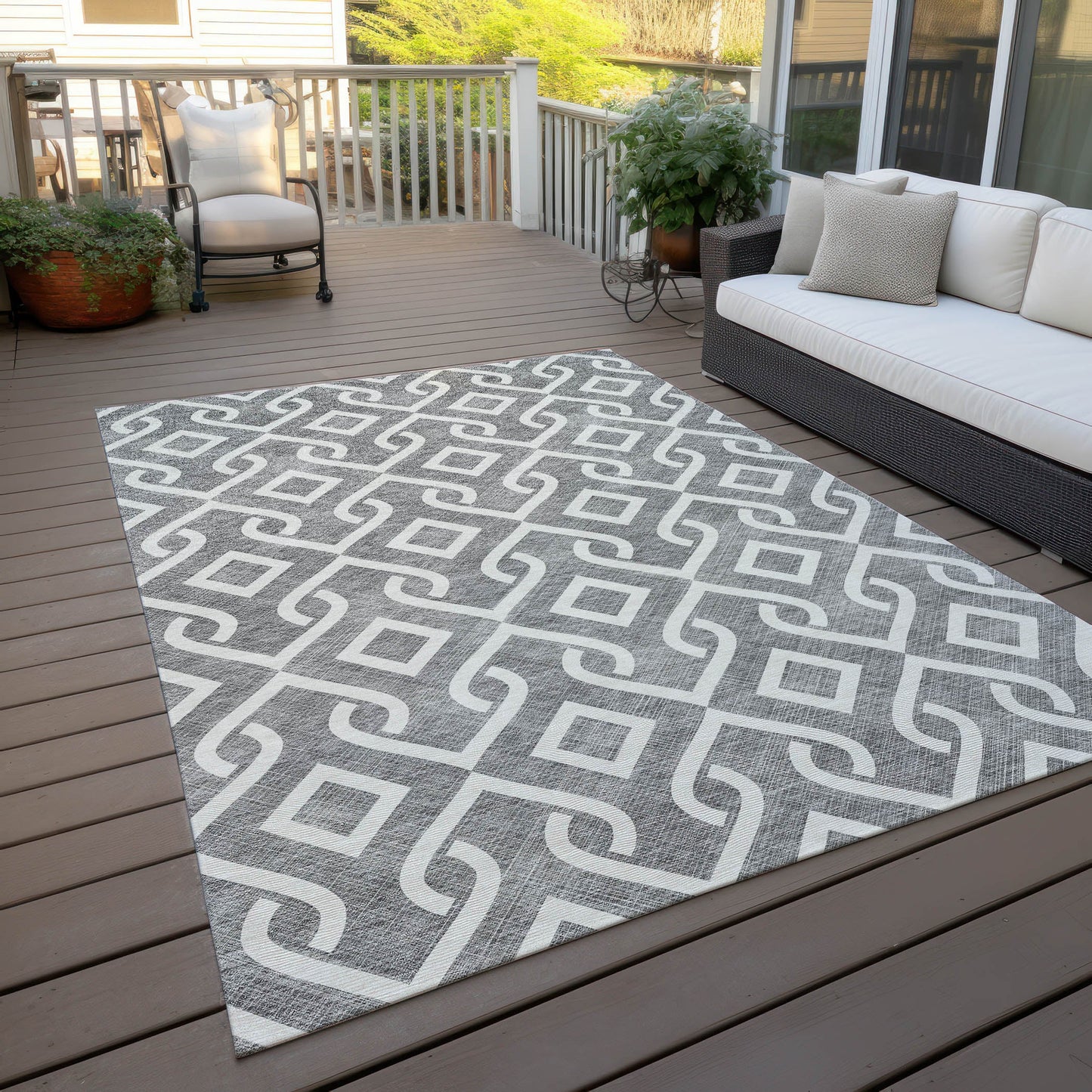 Addison Rugs Offset Stripes Grey Washable Indoor-Outdoor Rug