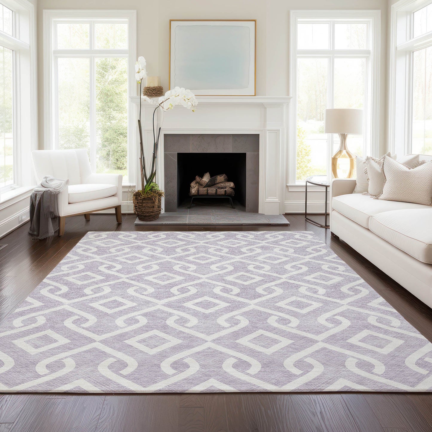 Addison Rugs Offset Stripes Lavender Washable Indoor-Outdoor Rug