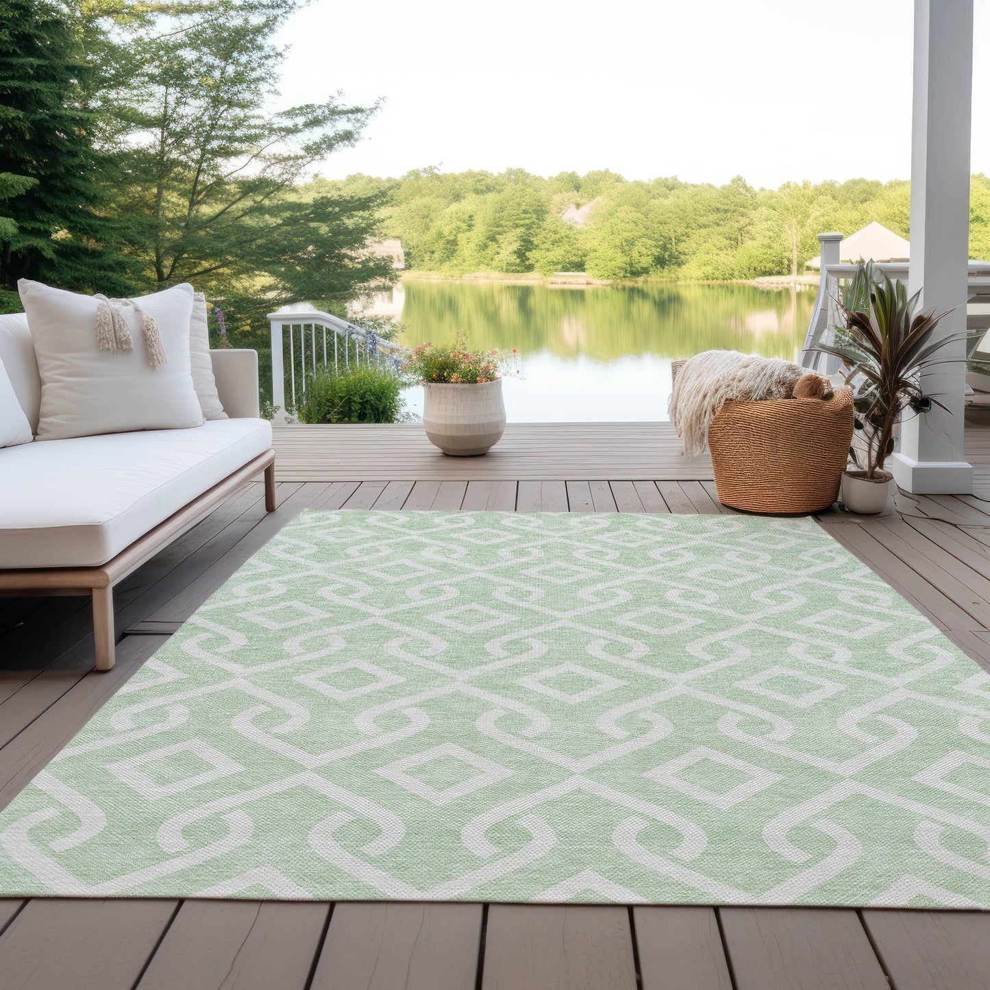 Addison Rugs Offset Stripes Mint Washable Indoor-Outdoor Rug