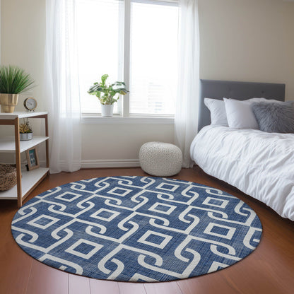 Addison Rugs Offset Stripes Navy Washable Indoor-Outdoor Rug