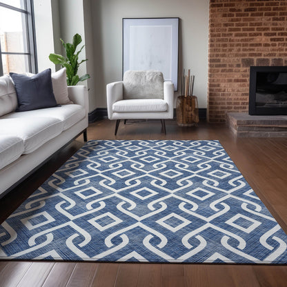 Addison Rugs Offset Stripes Navy Washable Indoor-Outdoor Rug