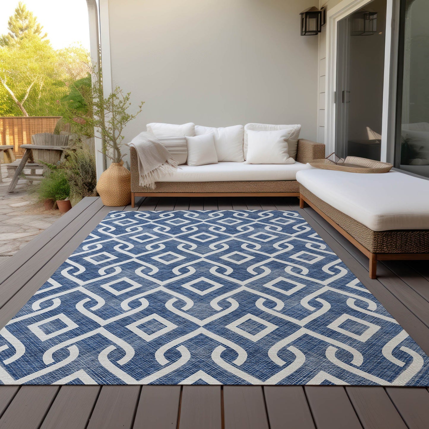 Addison Rugs Offset Stripes Navy Washable Indoor-Outdoor Rug