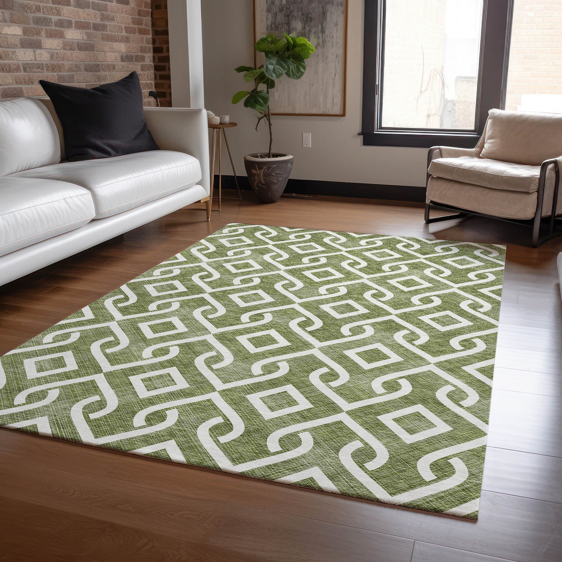 Addison Rugs Offset Stripes Olive Washable Indoor-Outdoor Rug