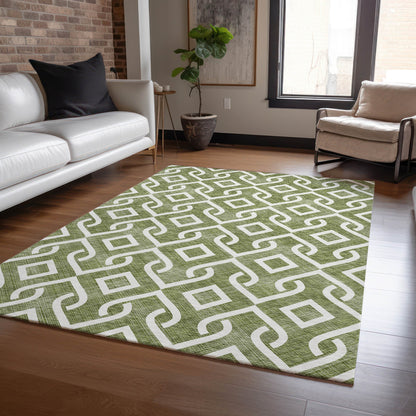 Addison Rugs Offset Stripes Olive Washable Indoor-Outdoor Rug