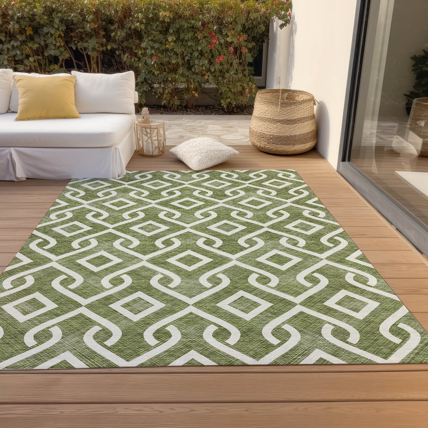 Addison Rugs Offset Stripes Olive Washable Indoor-Outdoor Rug