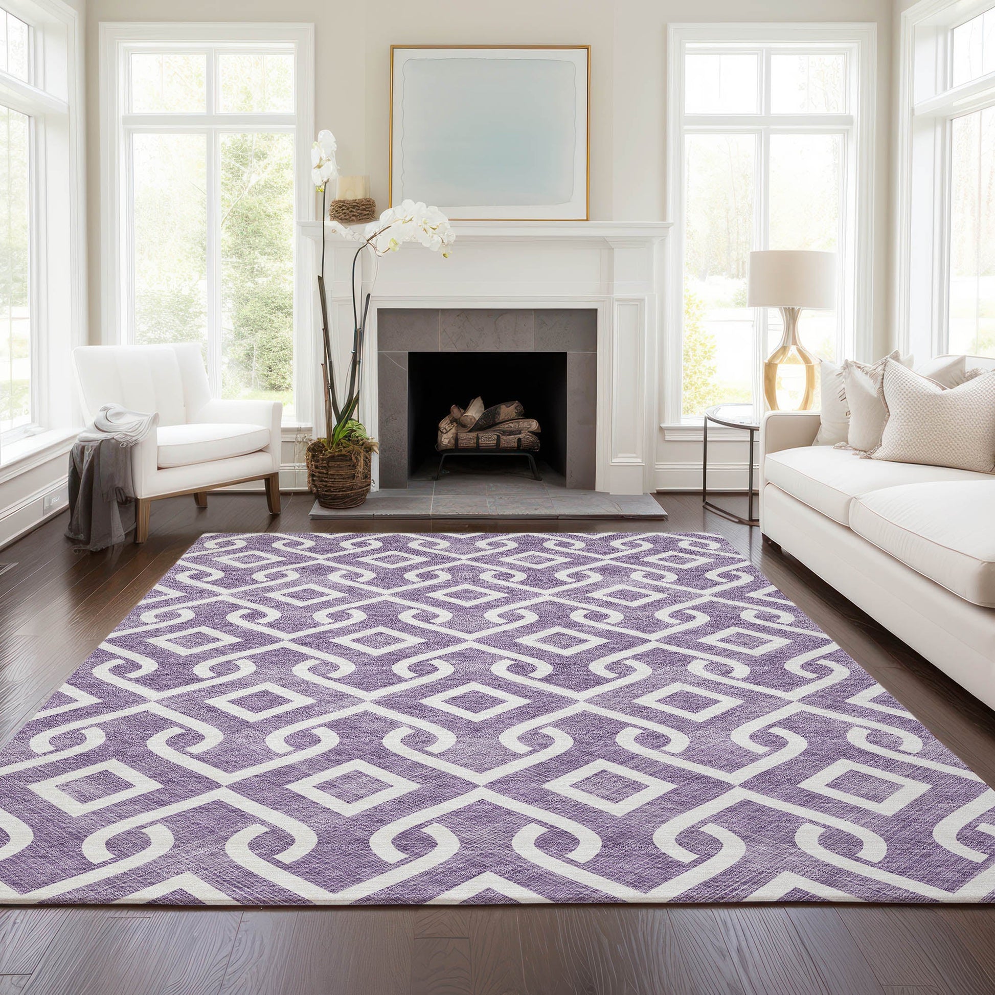 Addison Rugs Offset Stripes Purple Washable Indoor-Outdoor Rug