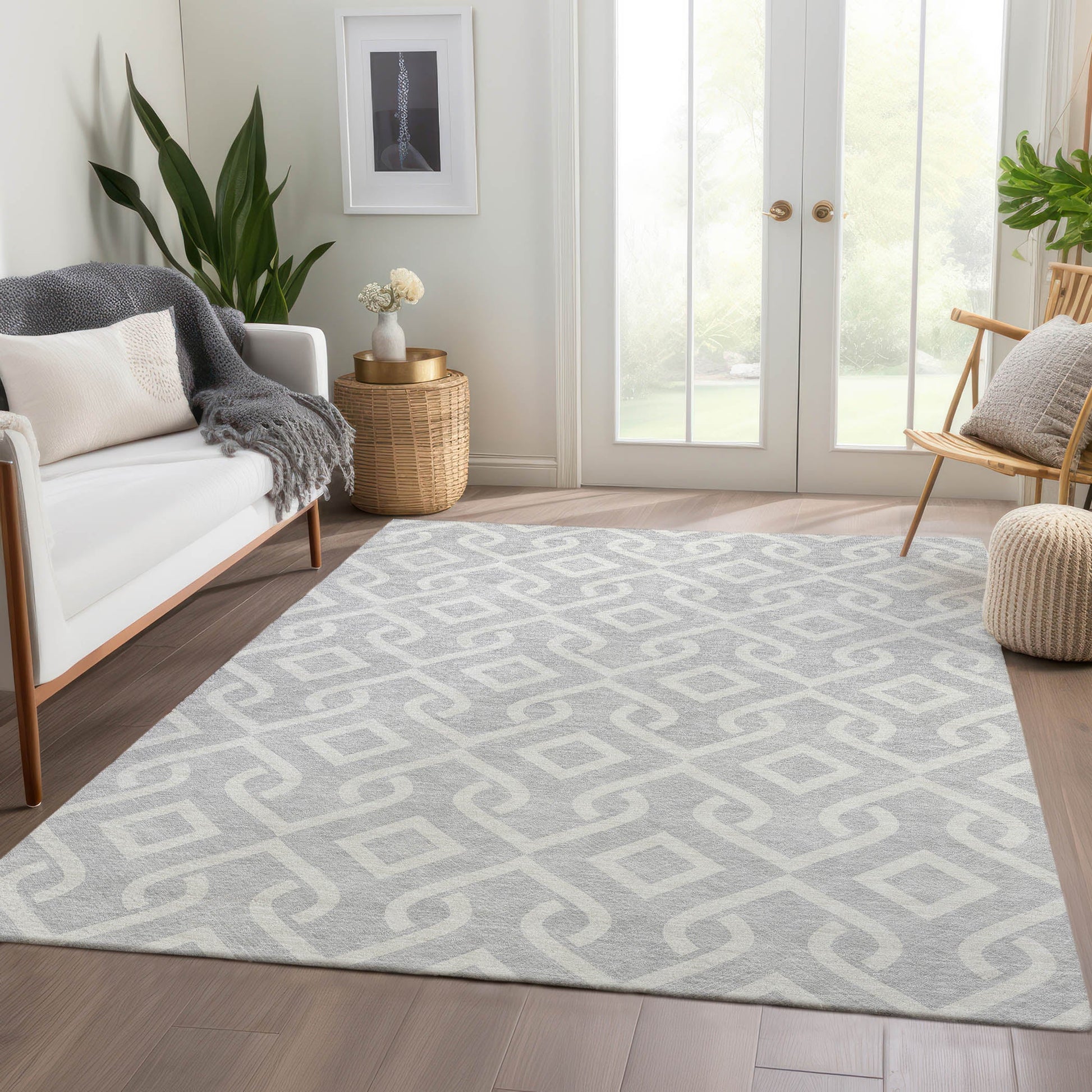 Addison Rugs Offset Stripes Silver Washable Indoor-Outdoor Rug