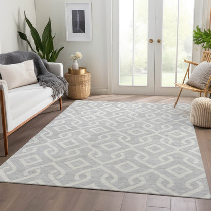 Addison Rugs Offset Stripes Silver Washable Indoor-Outdoor Rug