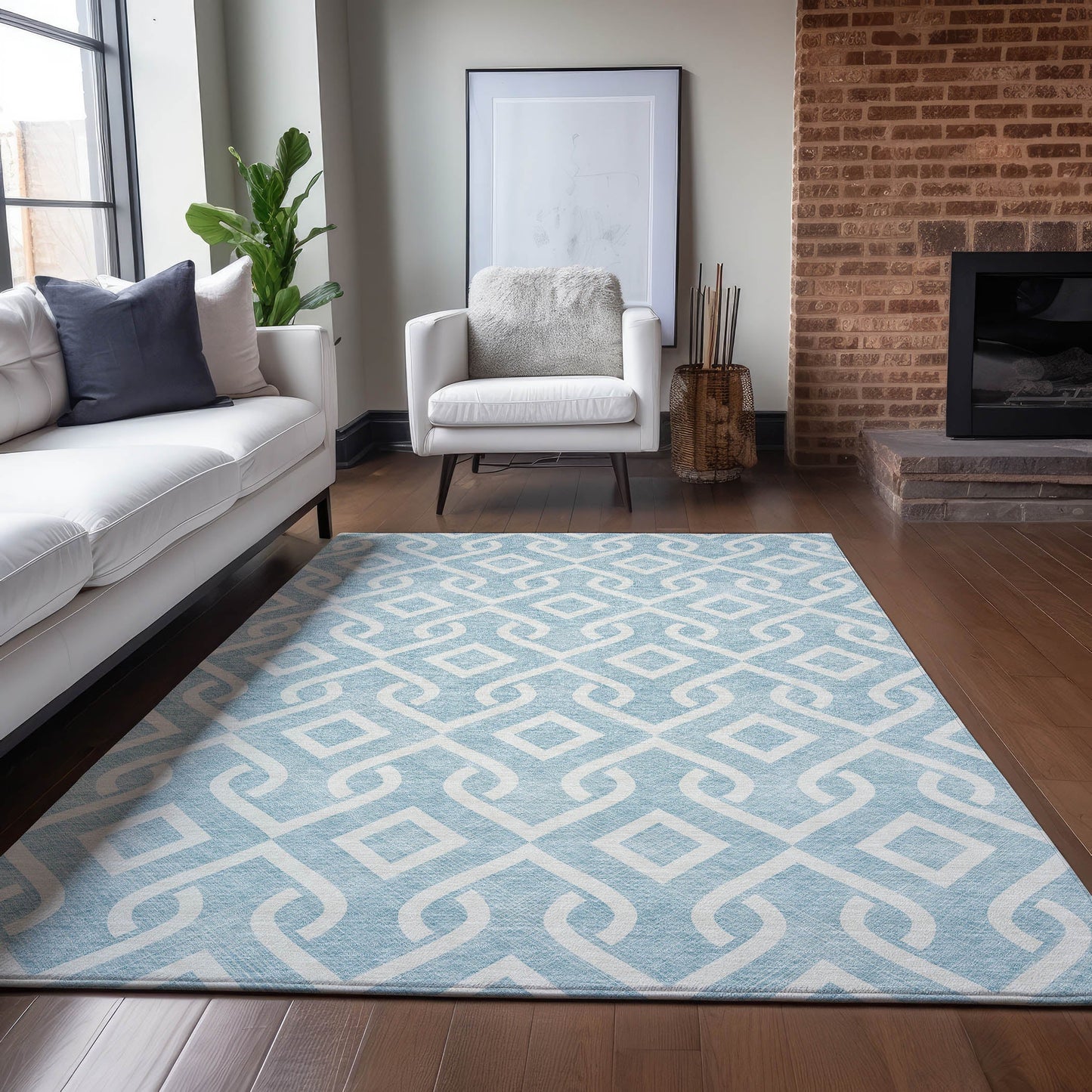 Addison Rugs Offset Stripes Sky Washable Indoor-Outdoor Rug