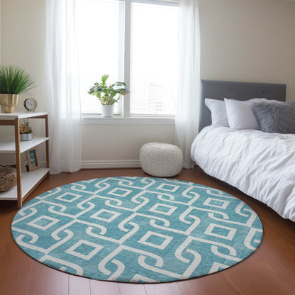 Addison Rugs Offset Stripes Teal Washable Indoor-Outdoor Rug