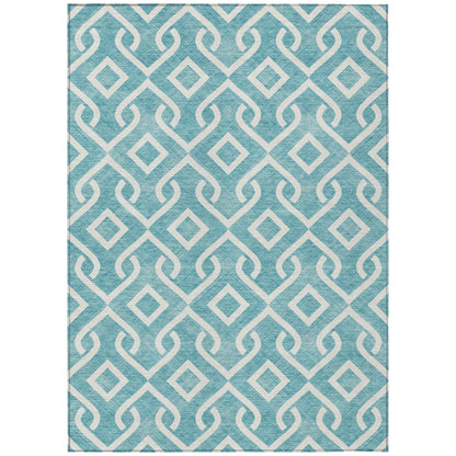 Addison Rugs Offset Stripes Teal Washable Indoor-Outdoor Rug