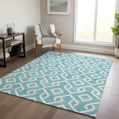Addison Rugs Offset Stripes Teal Washable Indoor-Outdoor Rug