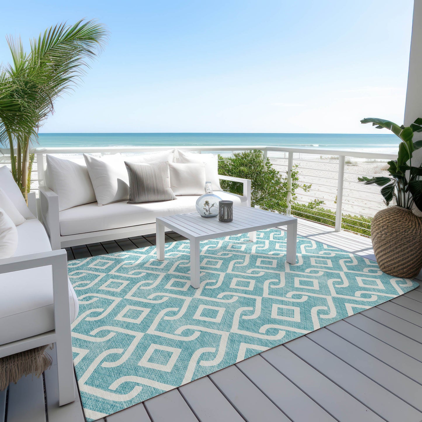 Addison Rugs Offset Stripes Teal Washable Indoor-Outdoor Rug