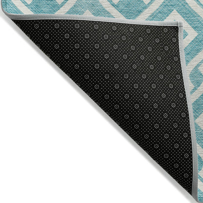 Addison Rugs Offset Stripes Teal Washable Indoor-Outdoor Rug