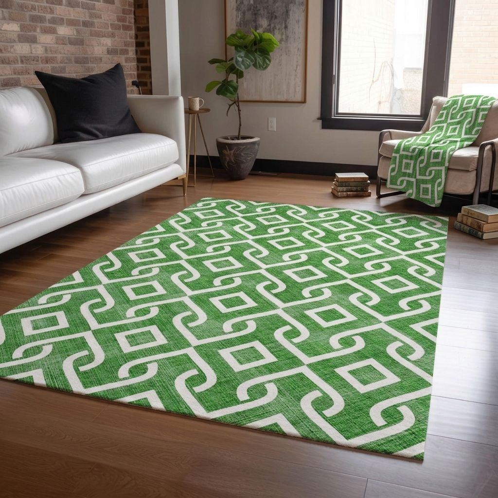 Addison Rugs Offset Stripes Emerald Indoor-Outdoor Rug with Matching Throw