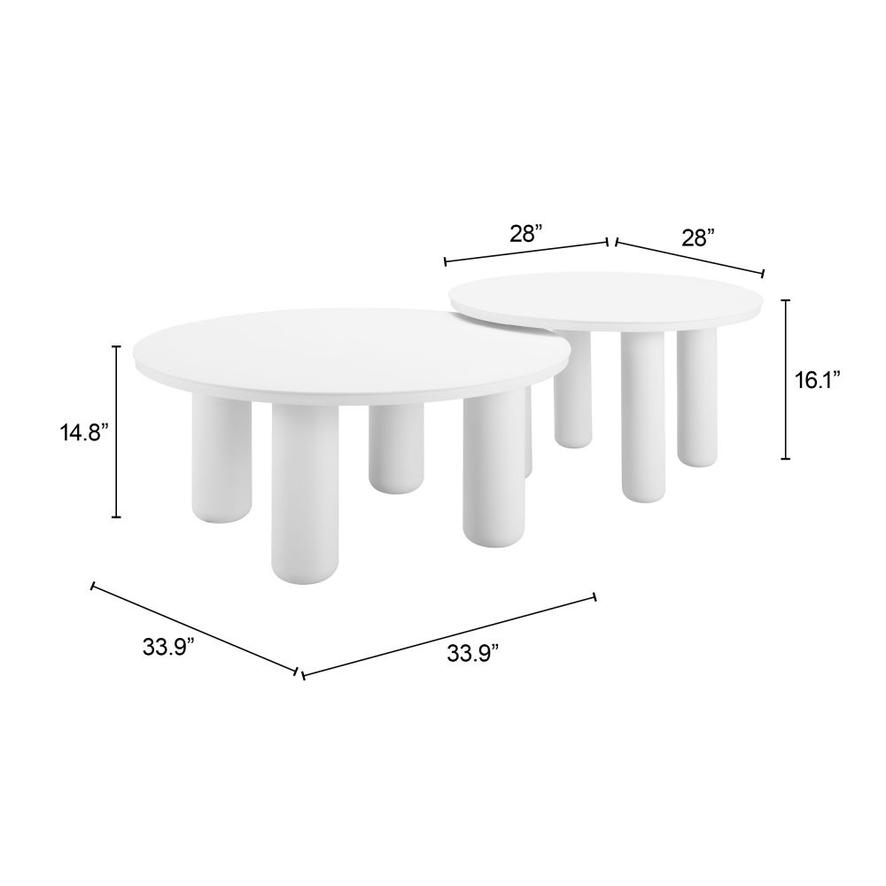 Zuo Modern Ola Aluminum White Coffee Table 2PC